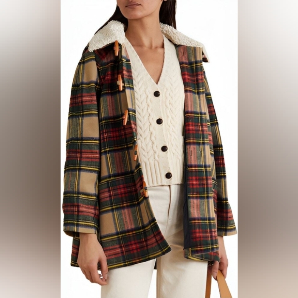 THE GREAT. Multicolor Plaid Blazer with Toggle Closure